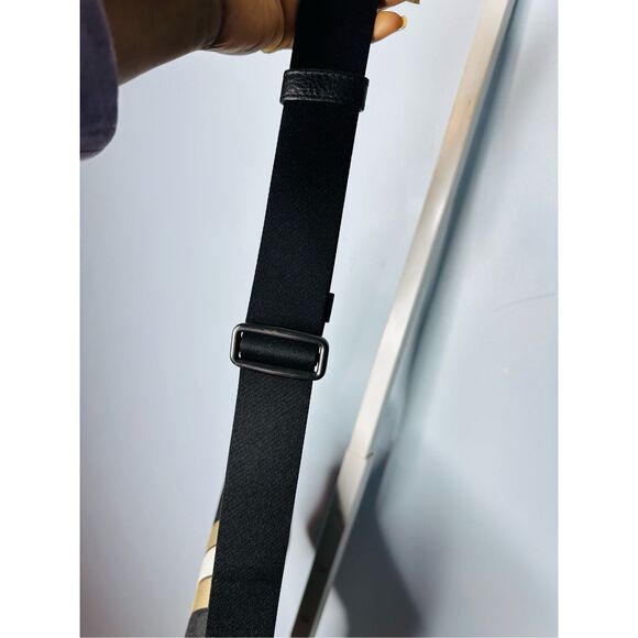 COACH NWT Thompson Crossbody Bag Jacquard Varsity Stripe Black Leather Snap - Picture 11 of 12